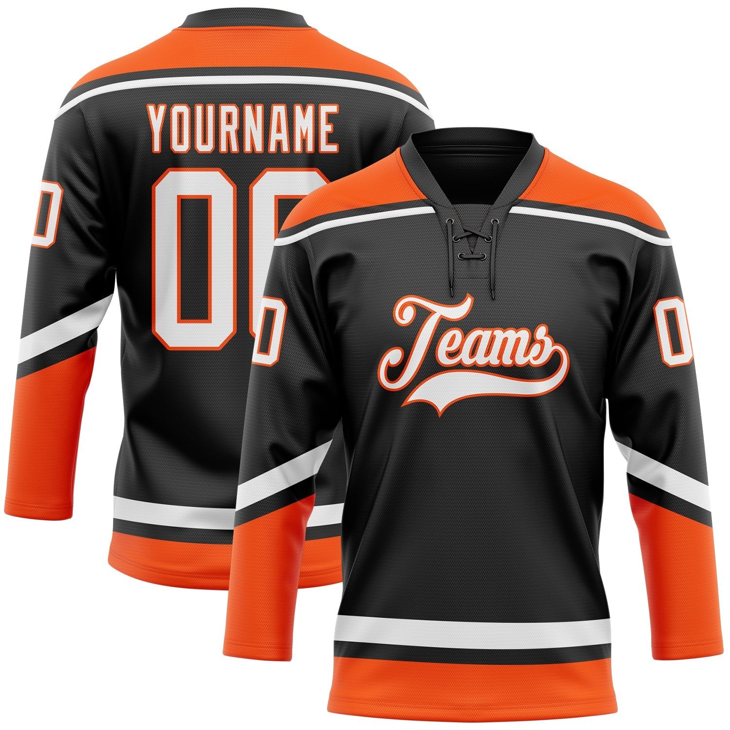Custom Black White-Orange Hockey Lace Neck Jersey photo 1
