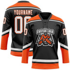 Custom Black White-Orange Hockey Lace Neck Jersey photo 2