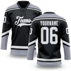 Custom Black White-Gray Hockey Lace Neck Jersey