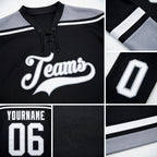 Custom Black White-Gray Hockey Lace Neck Jersey detail