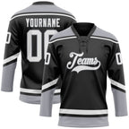 Custom Black White-Gray Hockey Lace Neck Jersey photo 1