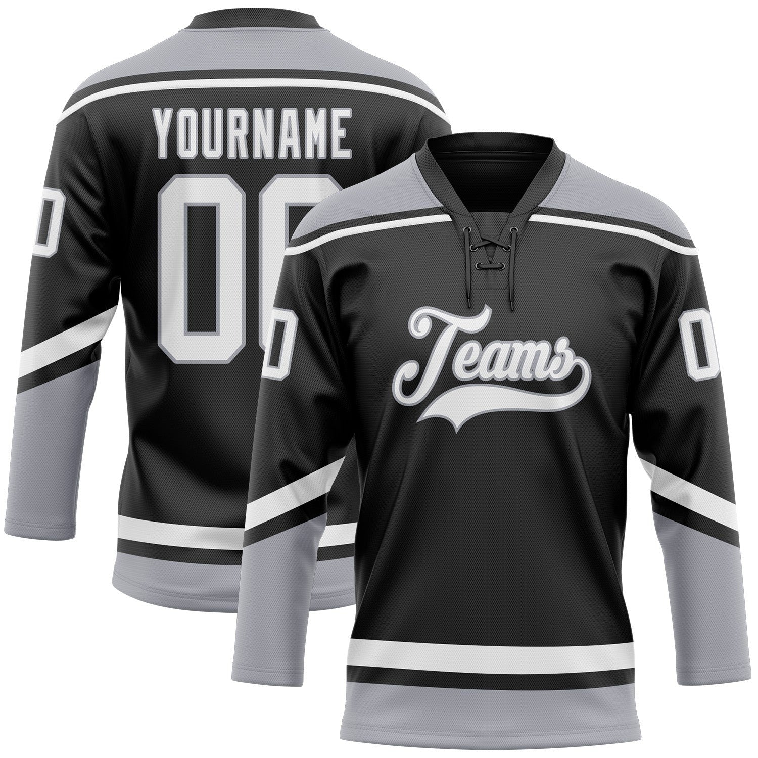 Custom Black White-Gray Hockey Lace Neck Jersey photo 1
