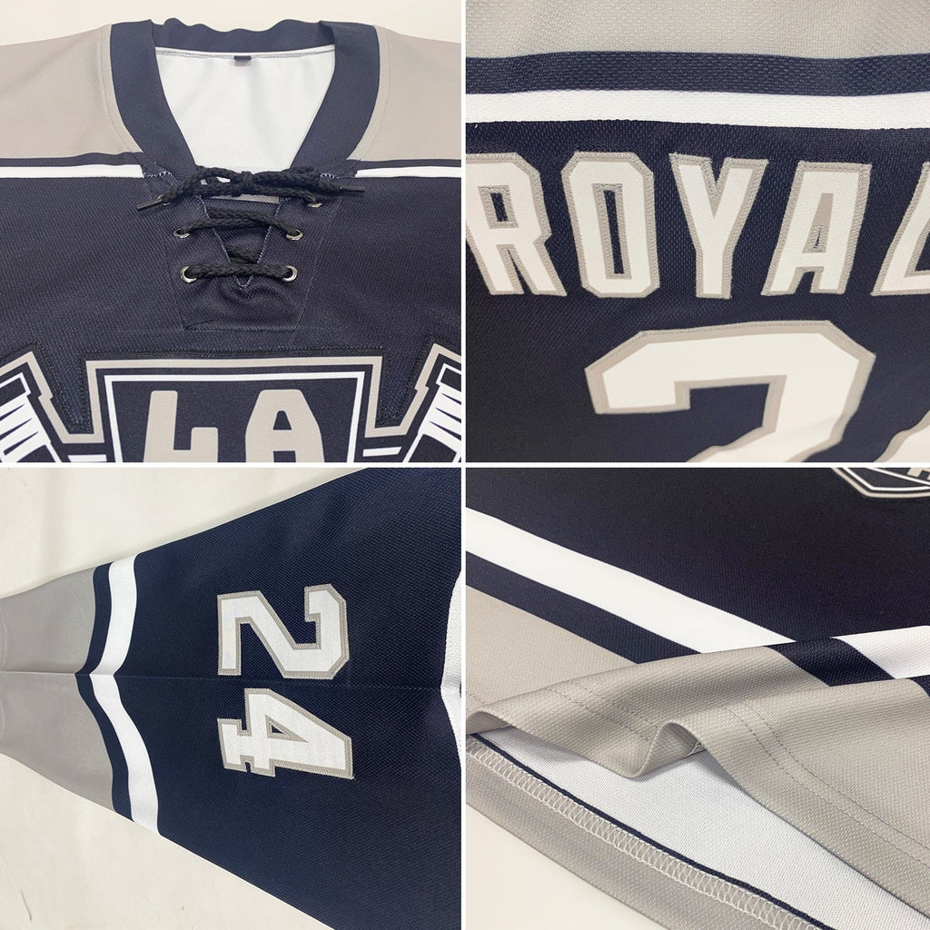 Custom Black White-Gray Hockey Lace Neck Jersey photo 2