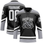 Custom Black White-Gray Hockey Lace Neck Jersey photo 3
