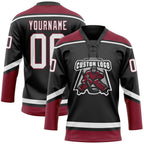 Custom Black White-Crimson Hockey Lace Neck Jersey photo 2