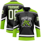 Custom Black White-Neon Green Hockey Lace Neck Jersey photo 2
