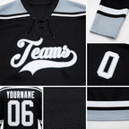 Custom Black White-Silver Hockey Lace Neck Jersey detail