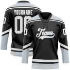 Custom Black White-Silver Hockey Lace Neck Jersey photo 1