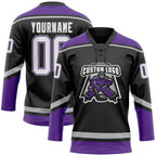 Custom Black White Purple-Gray Hockey Lace Neck Jersey photo 2