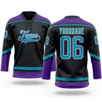 Custom Black Teal-White Hockey Lace Neck Jersey