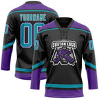 Custom Black Teal-White Hockey Lace Neck Jersey photo 2