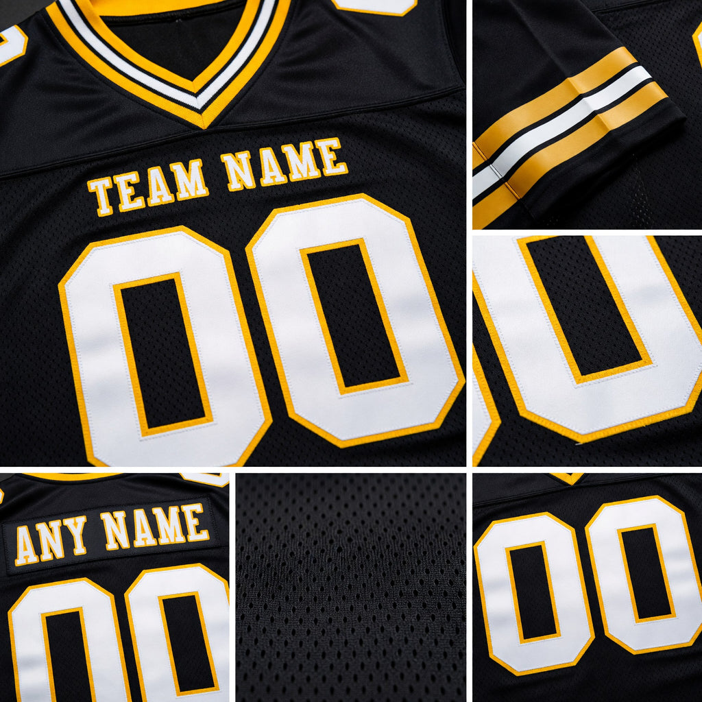 Custom Black White-Gold Authentic Football Jersey detail