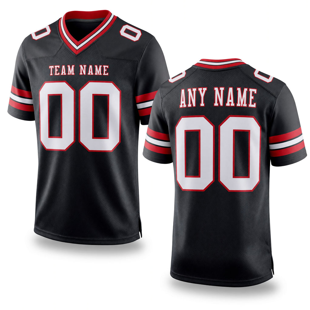 Custom Black White-Red Authentic Football Jersey