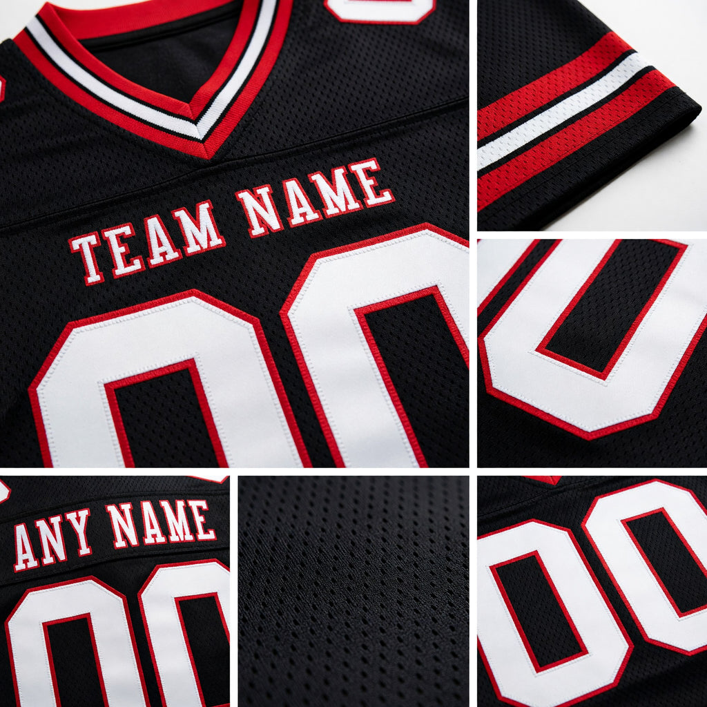 Custom Black White-Red Authentic Football Jersey detail