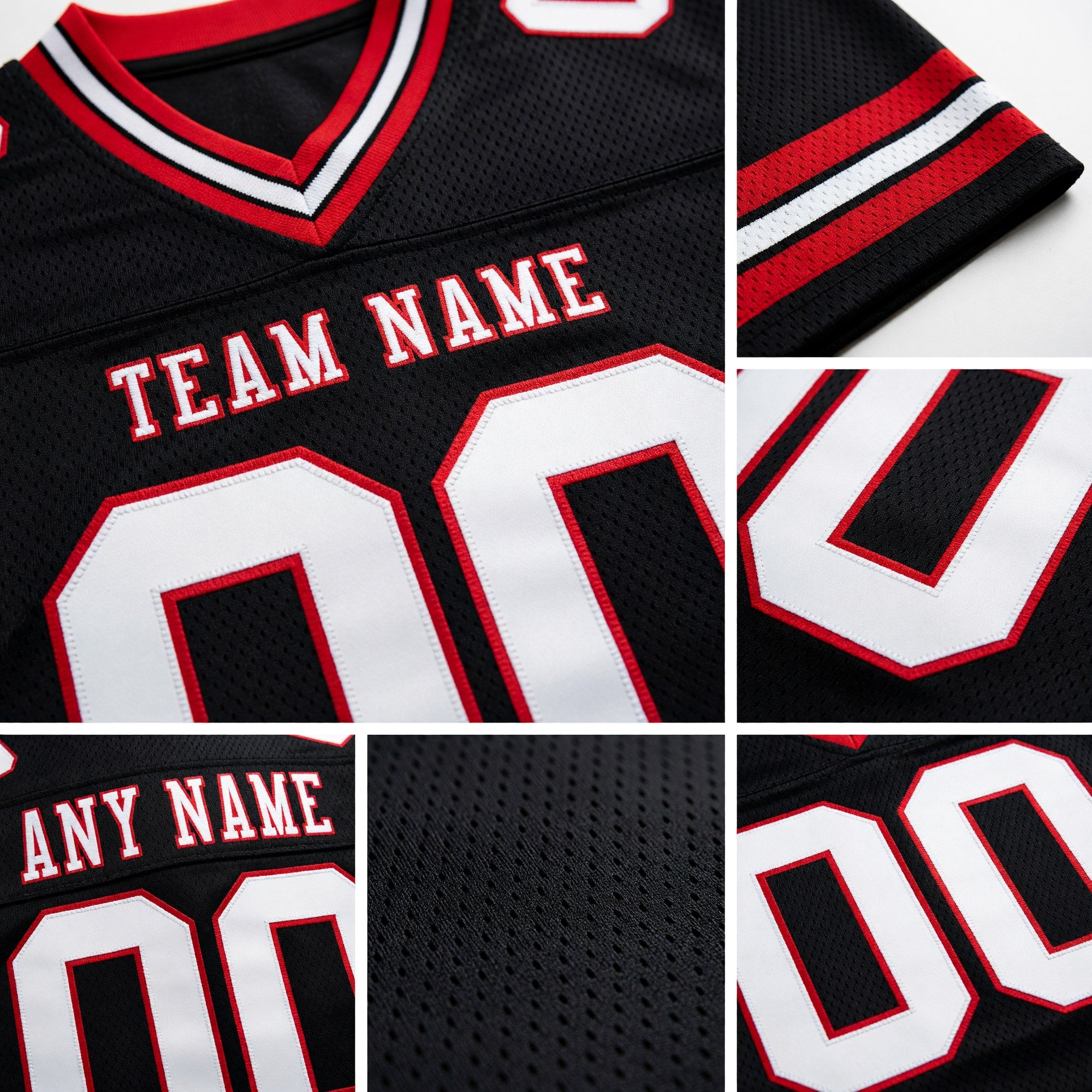 Custom Black White-Red Authentic Football Jersey detail