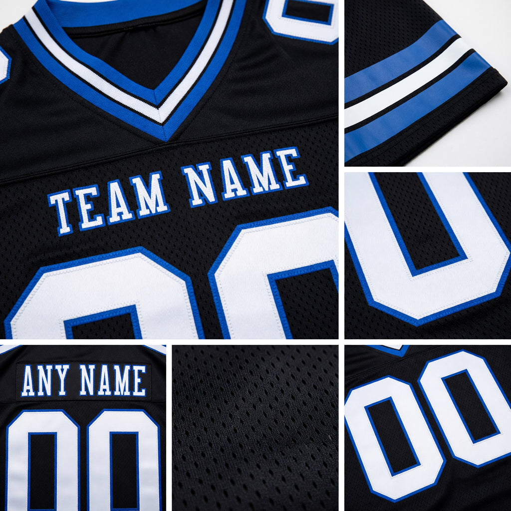 Custom Black White-Royal Authentic Football Jersey detail