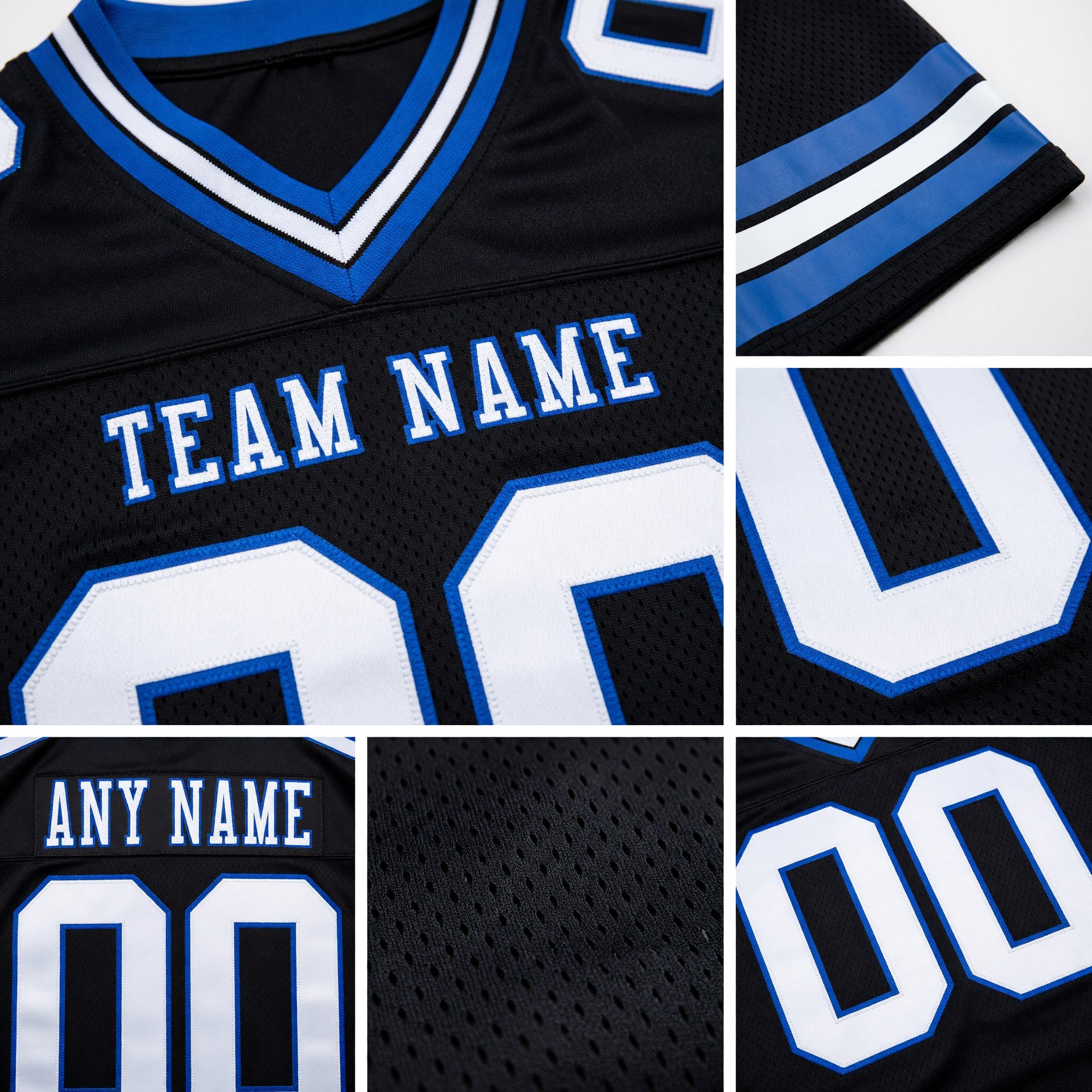 Custom Black White-Royal Authentic Football Jersey detail