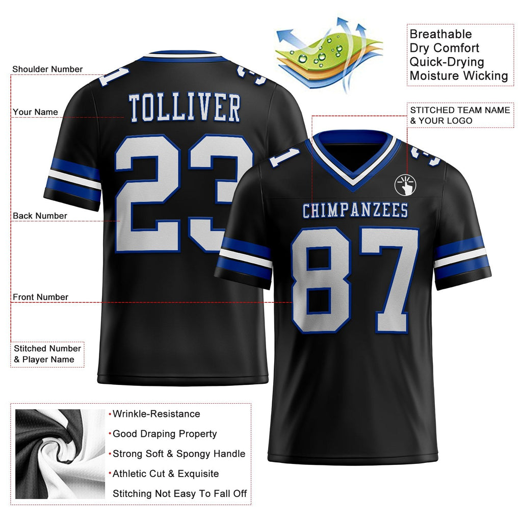Custom Black White-Royal Authentic Football Jersey photo 2