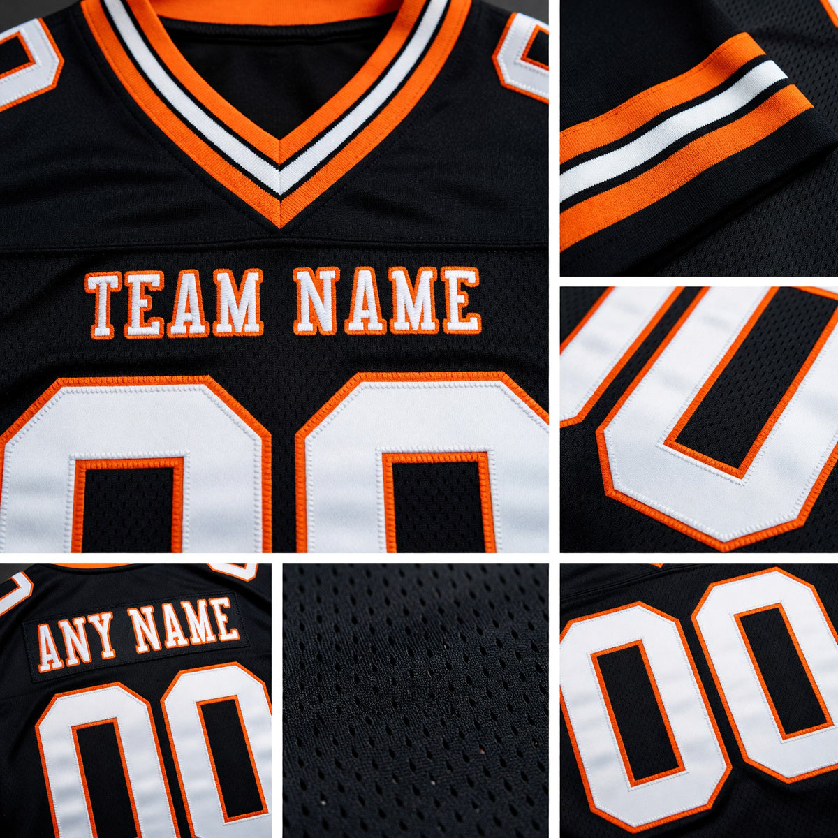 Custom Black White-Orange Authentic Football Jersey detail