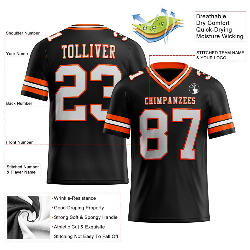 Custom Black White-Orange Authentic Football Jersey photo 2