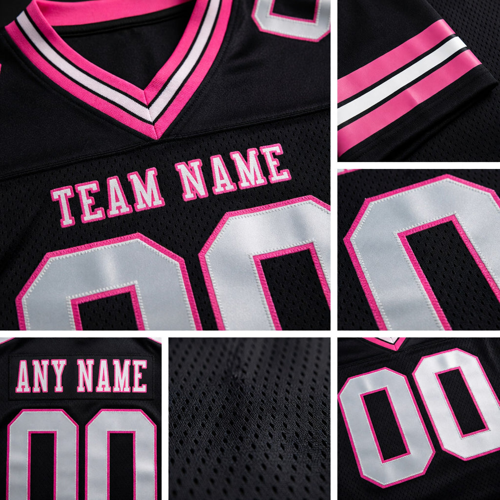 Custom Black White-Pink Authentic Football Jersey detail