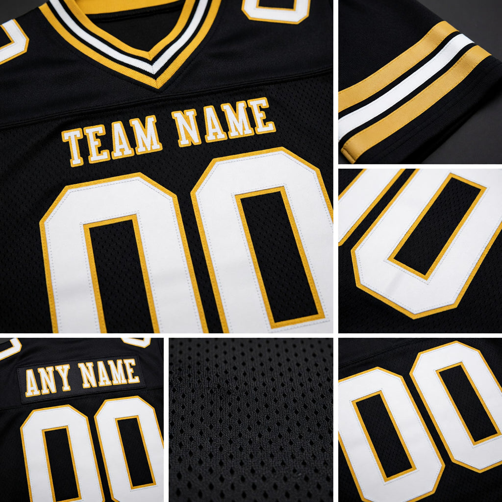 Custom Black White-Old Gold Authentic Football Jersey detail