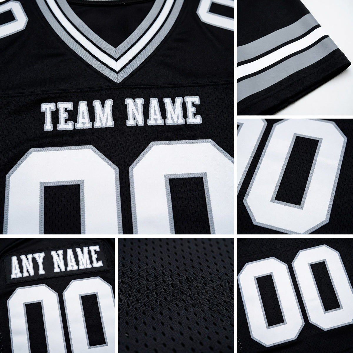Custom Black White-Gray Authentic Football Jersey detail