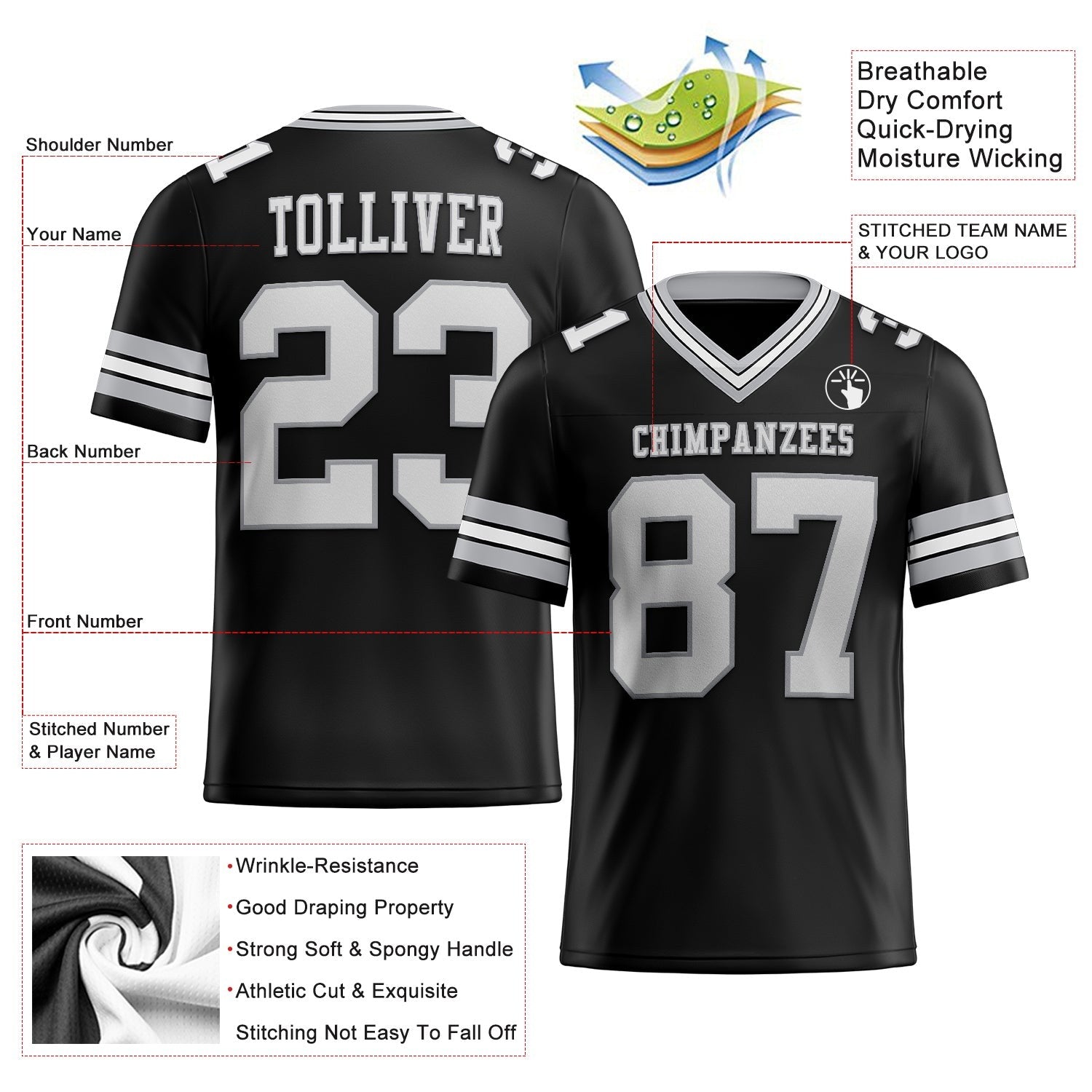 Custom Black White-Gray Authentic Football Jersey photo 2