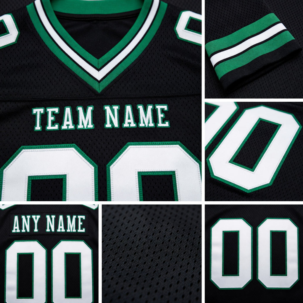 Custom Black White-Kelly Green Authentic Football Jersey detail