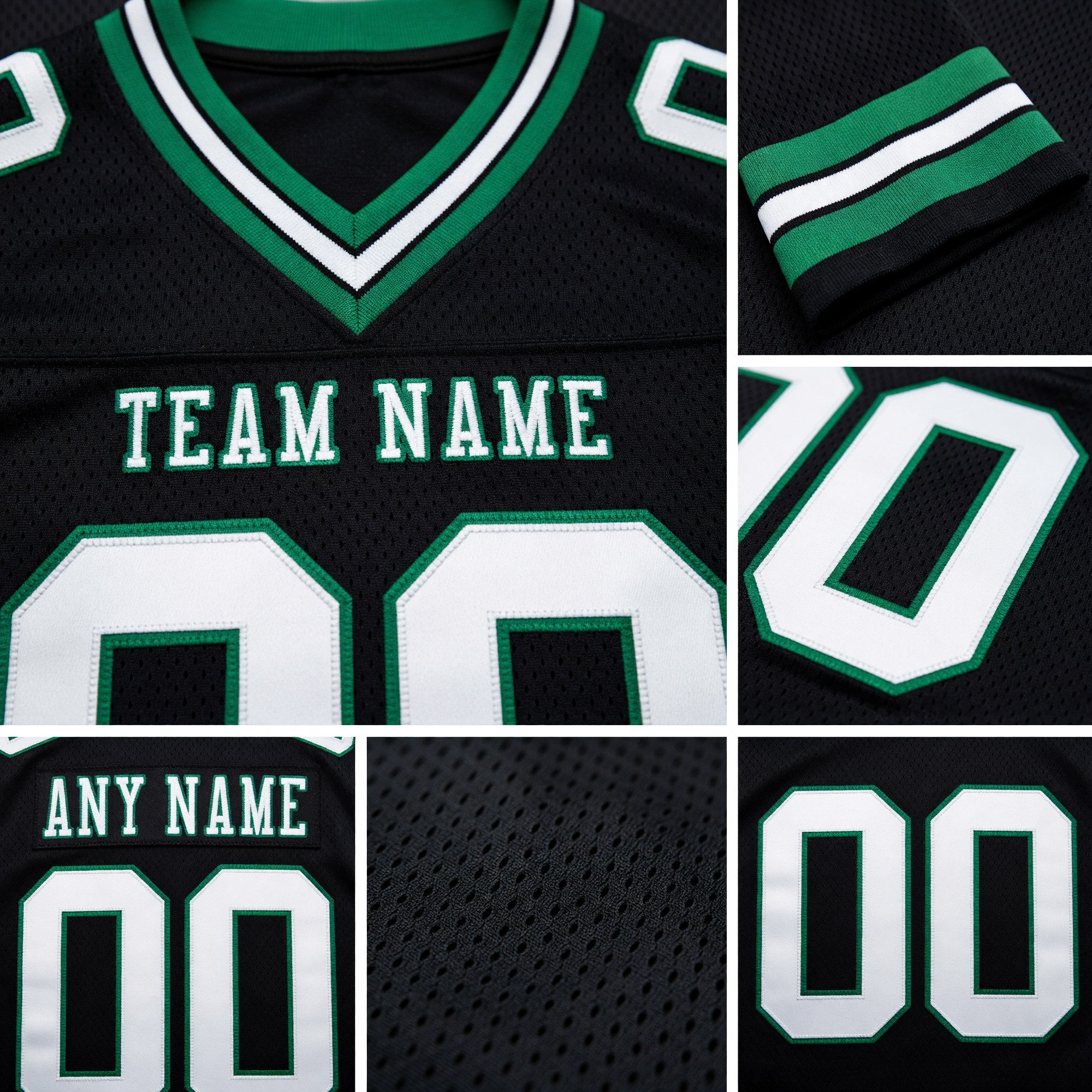 Custom Black White-Kelly Green Authentic Football Jersey detail