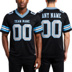 Custom Black White-Light Blue Authentic Football Jersey worn front and back