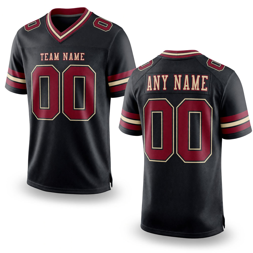 Custom Black Crimson-City Cream Authentic Football Jersey