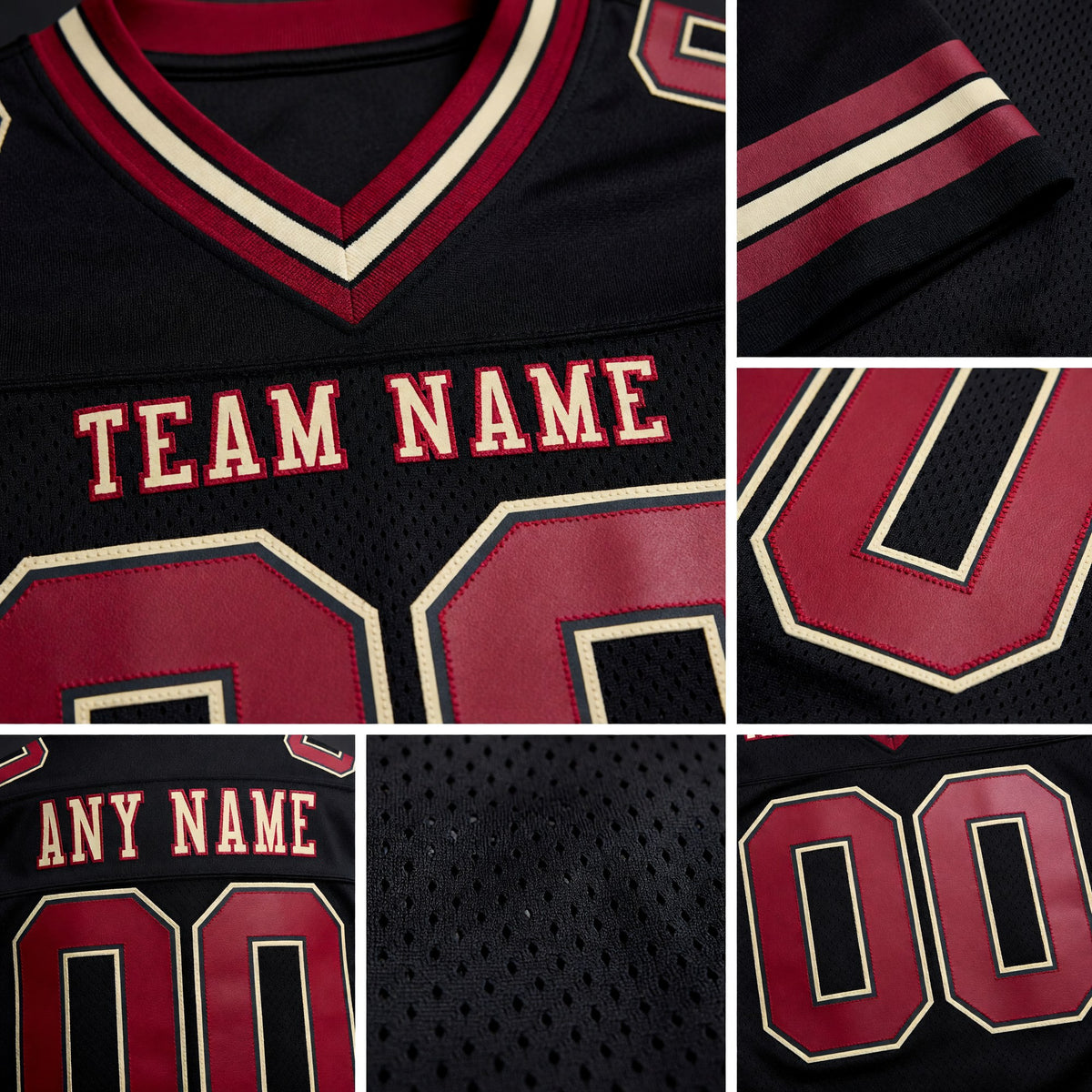 Custom Black Crimson-City Cream Authentic Football Jersey detail