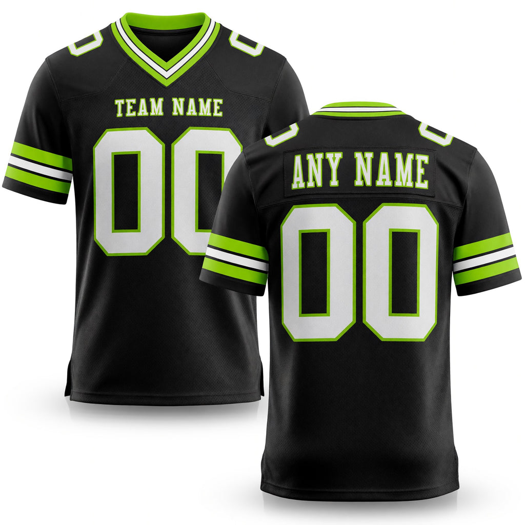 Custom Black White-Neon Green Authentic Football Jersey