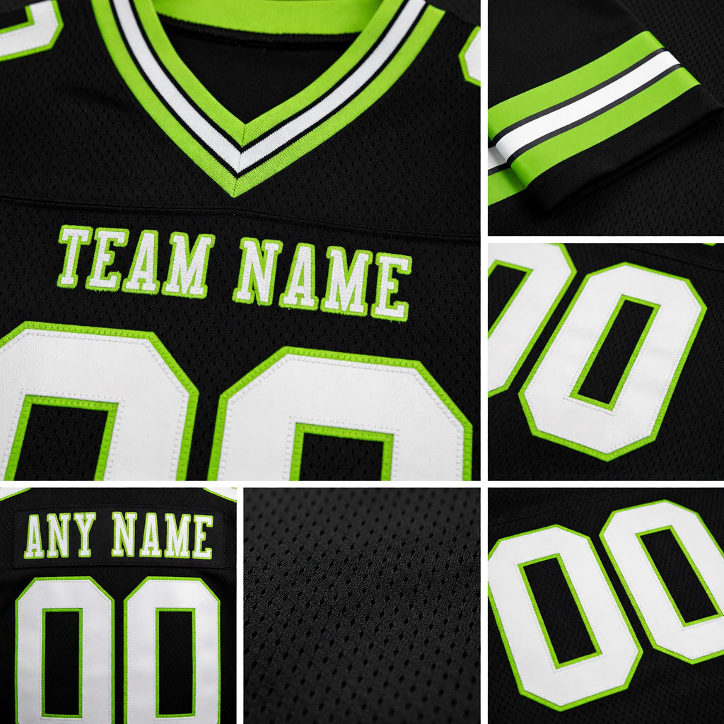 Custom Black White-Neon Green Authentic Football Jersey detail