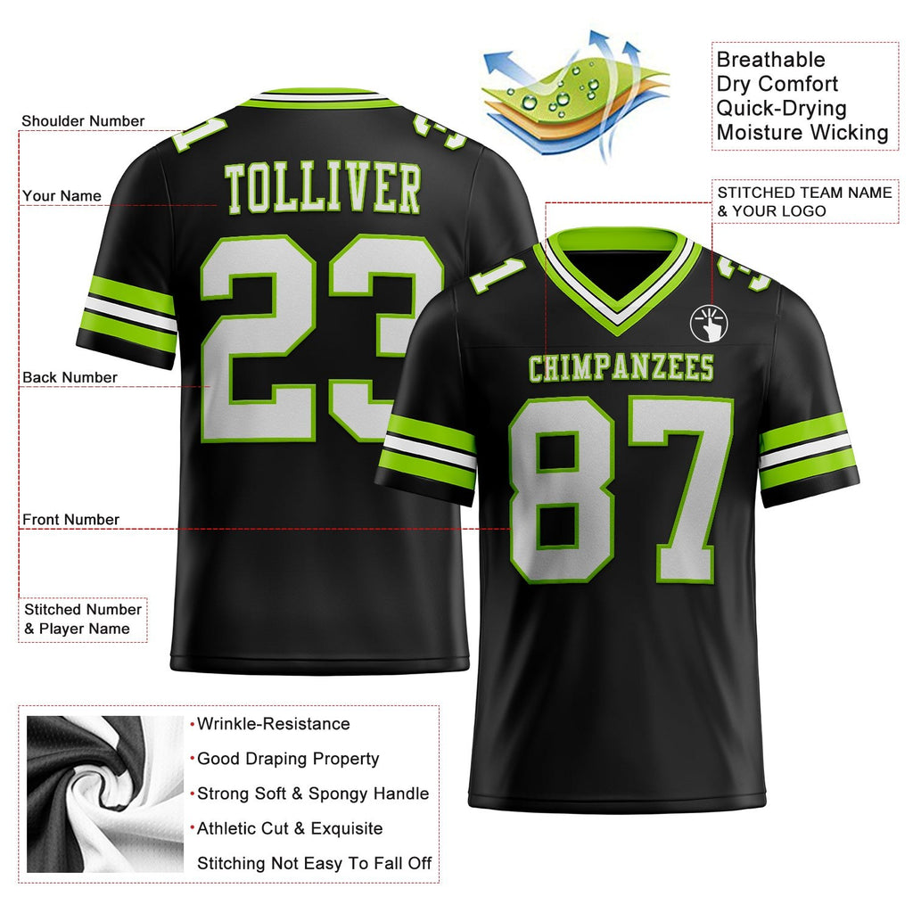 Custom Black White-Neon Green Authentic Football Jersey photo 2