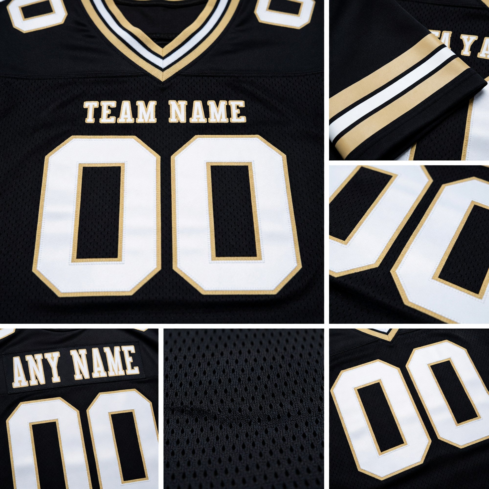 Custom Black White-Vegas Gold Authentic Football Jersey detail