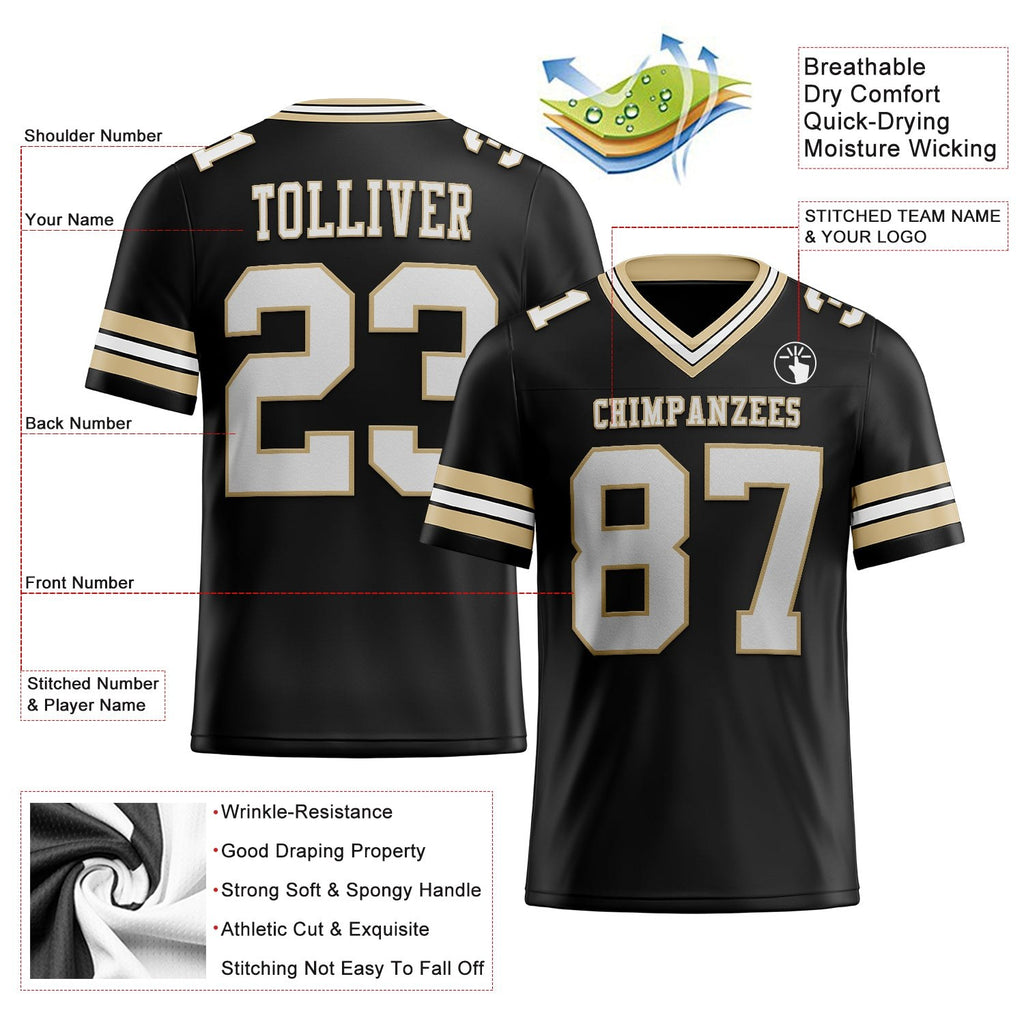 Custom Black White-Vegas Gold Authentic Football Jersey photo 2