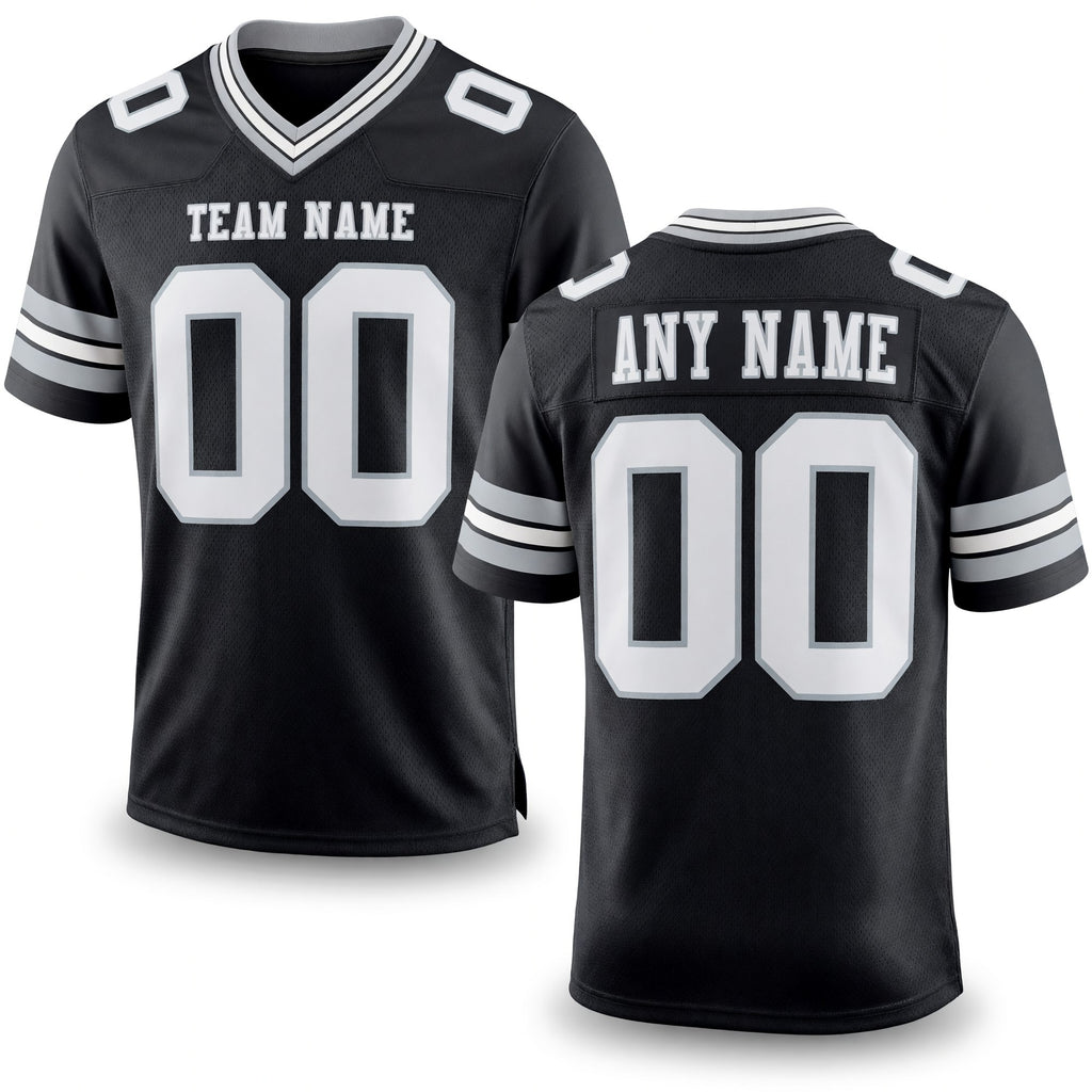 Custom Black White-Silver Authentic Football Jersey