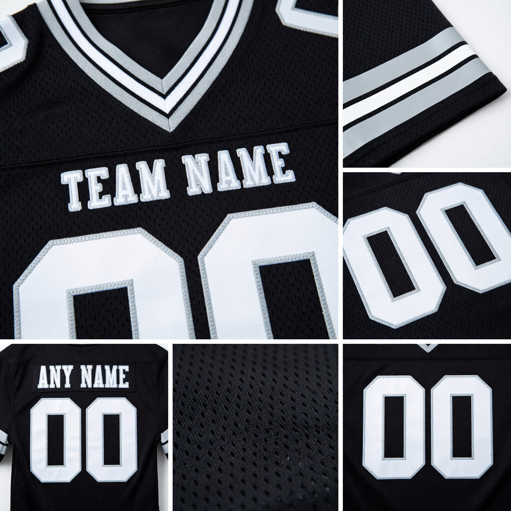 Custom Black White-Silver Authentic Football Jersey detail