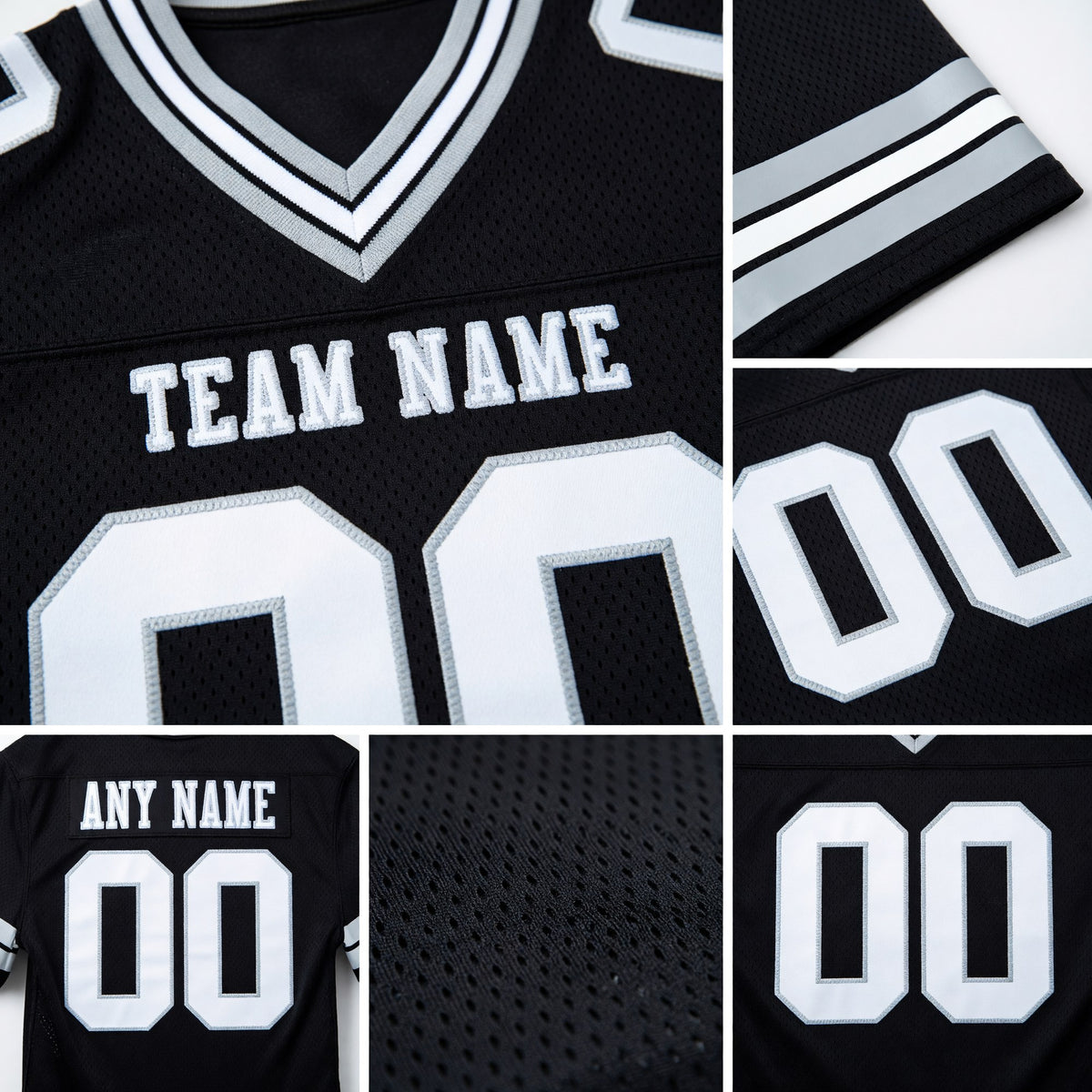 Custom Black White-Silver Authentic Football Jersey detail