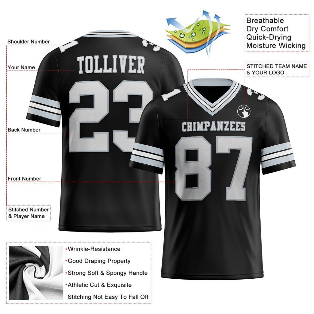 Custom Black White-Silver Authentic Football Jersey photo 2