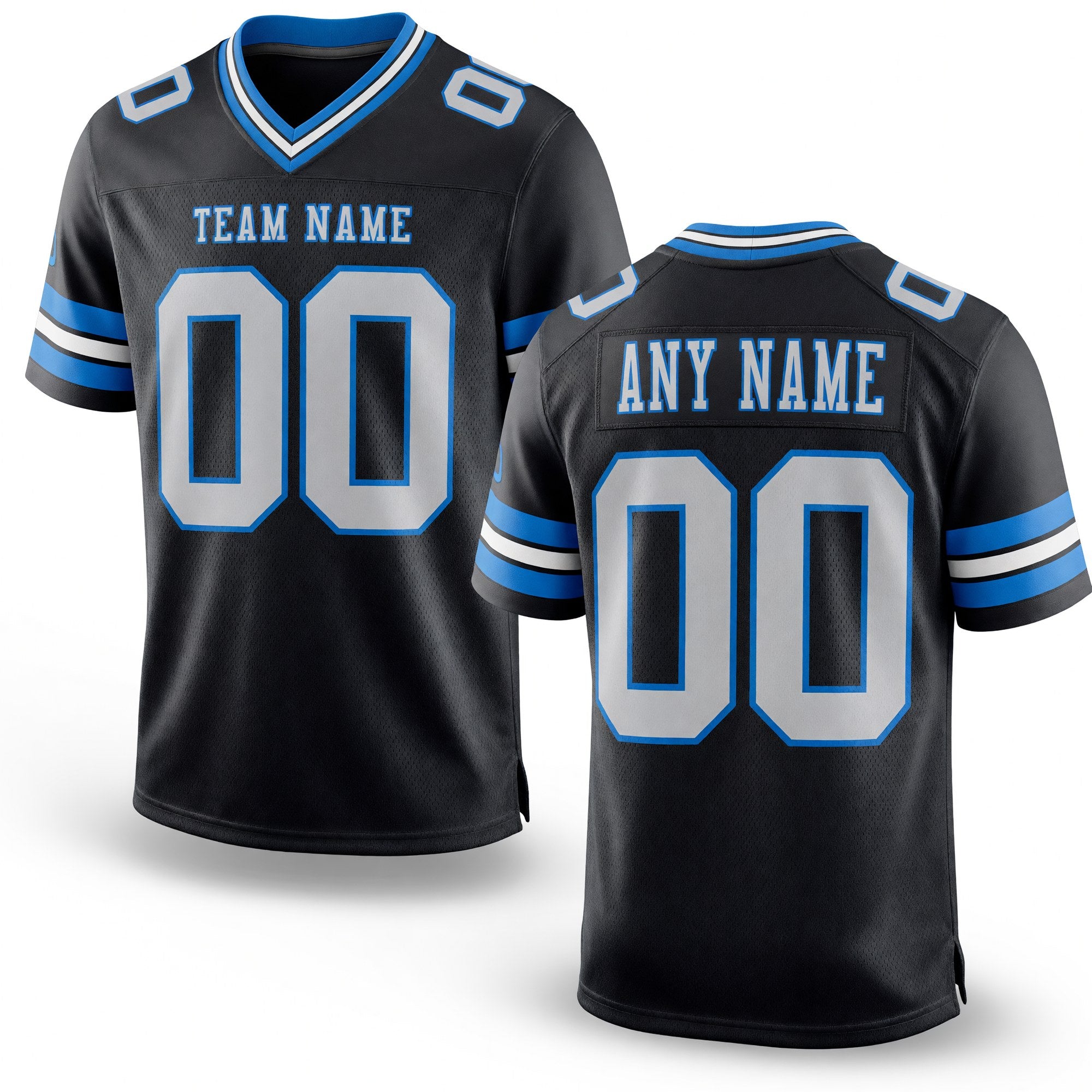 Custom Black White-Powder Blue Authentic Football Jersey