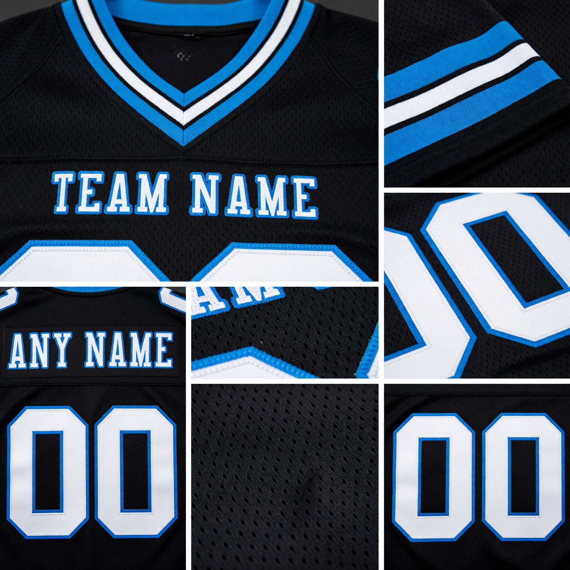 Custom Black White-Powder Blue Authentic Football Jersey detail
