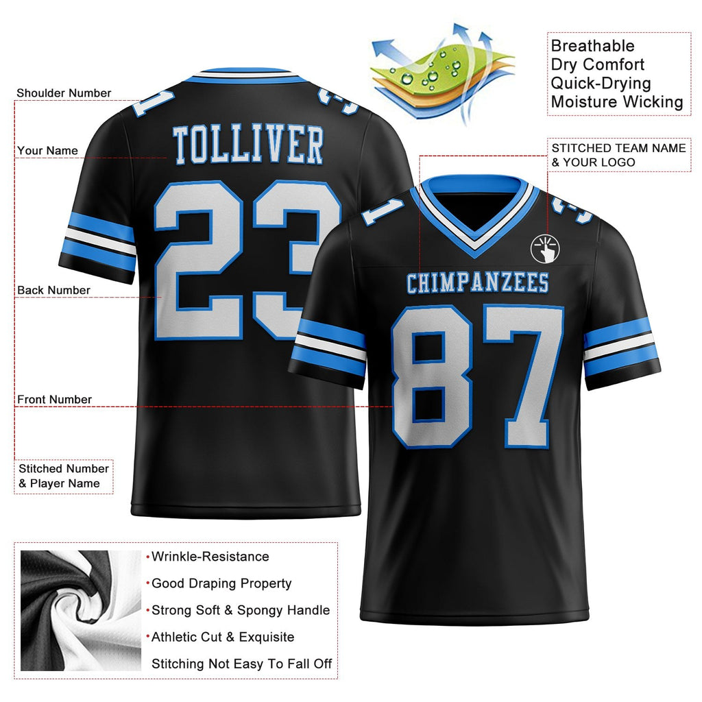 Custom Black White-Powder Blue Authentic Football Jersey photo 2