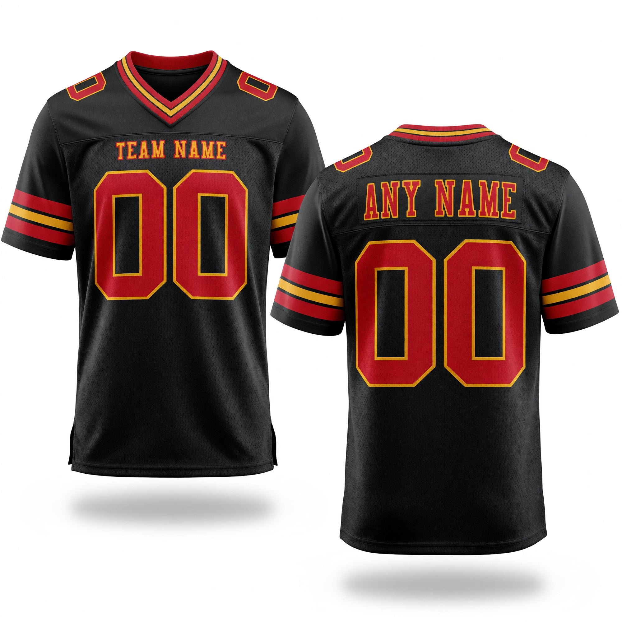 Custom Black Red-Gold Authentic Football Jersey