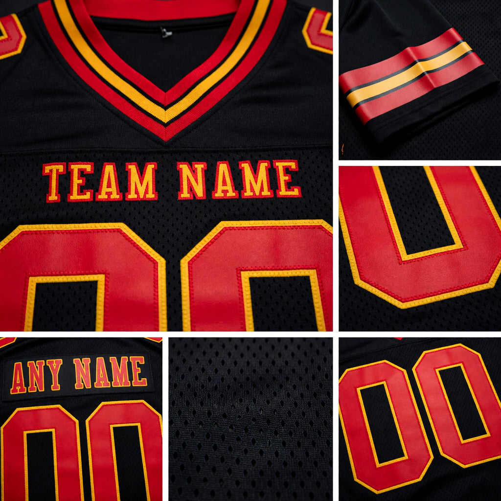 Custom Black Red-Gold Authentic Football Jersey detail