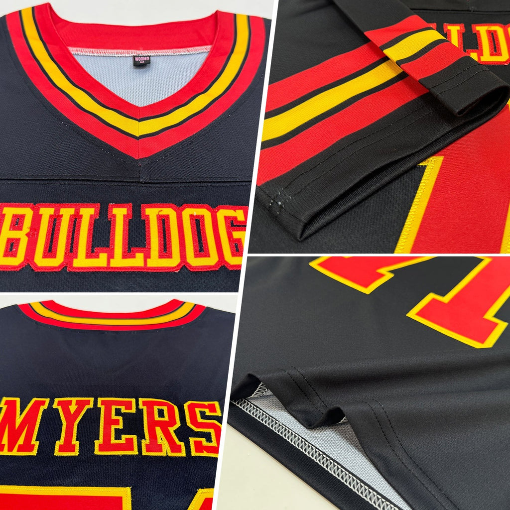 Custom Black Red-Gold Authentic Football Jersey photo 2