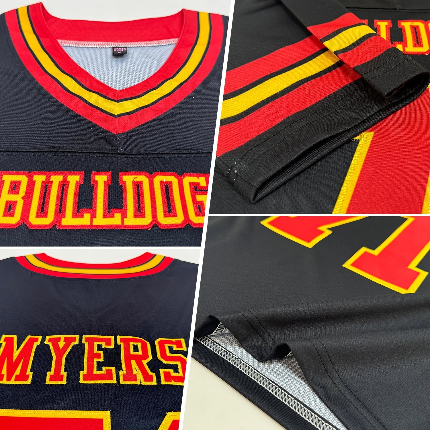 Custom Black Red-Gold Authentic Football Jersey photo 2