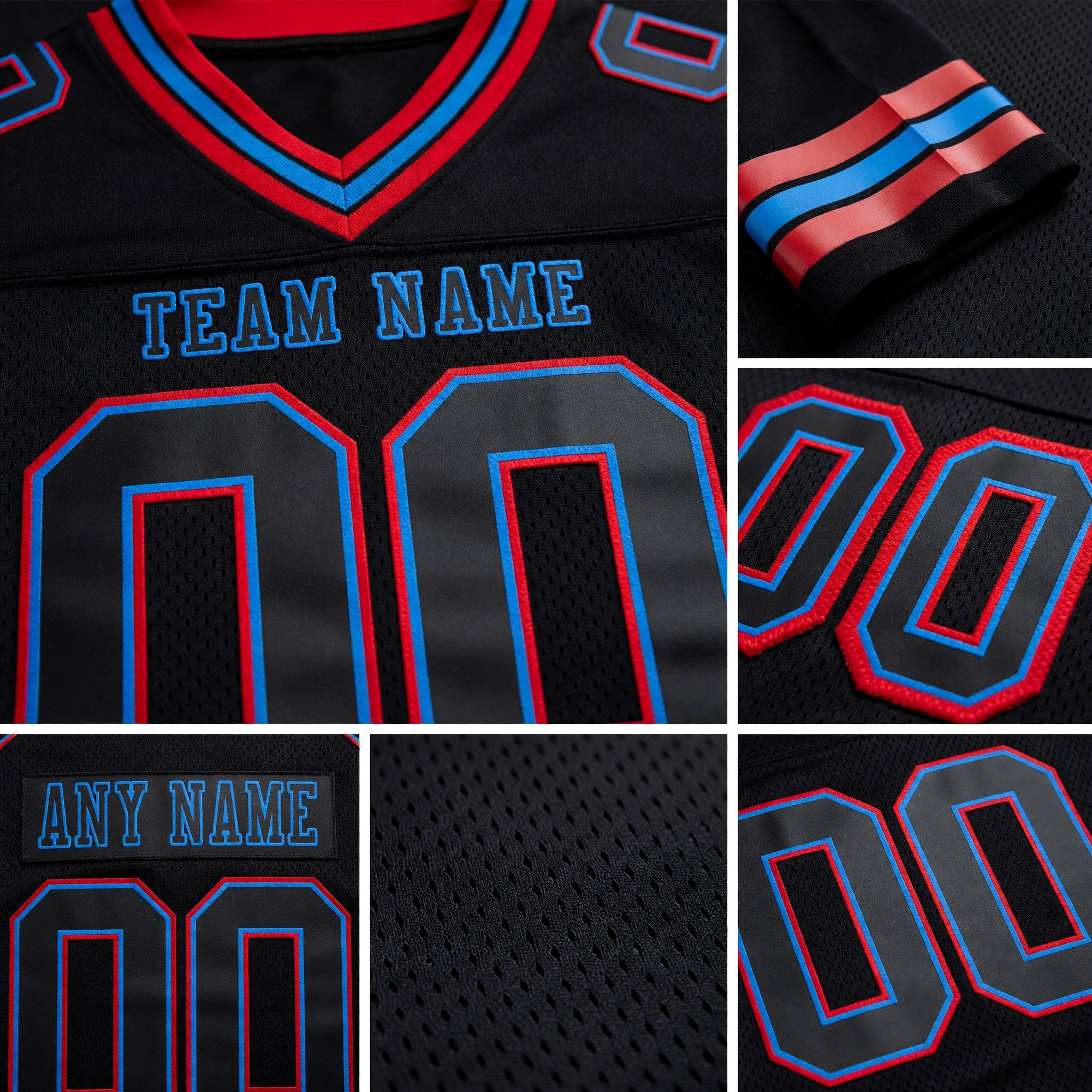 Custom Black Powder Blue-Red Authentic Football Jersey detail